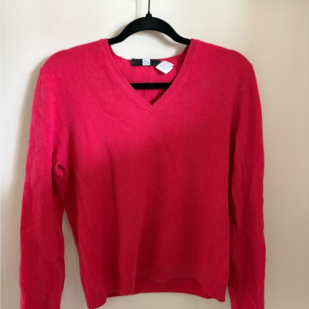 Saks Fifth Avenue Bright Pink V-Neck Sweater Co